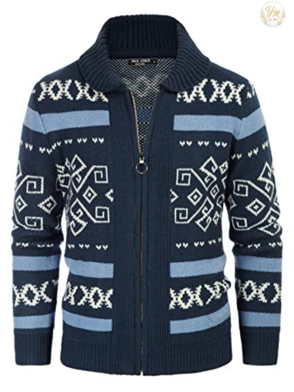 Mens Zip Up Cardigan Shawl Collar Knit Sweater Regular Fit